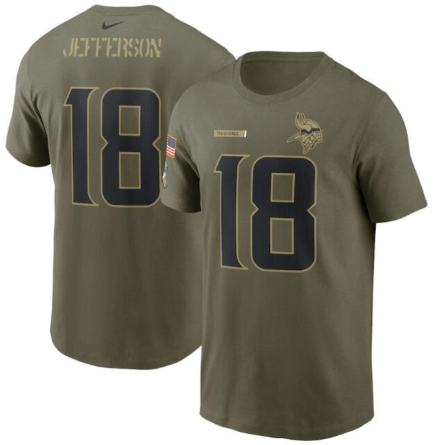 Men's Minnesota Vikings #18 Justin Jefferson 2021 Olive Salute To Service Legend Performance T-Shirt Men's Minnesota Vikings #18 Justin Jefferson 2021 Olive Salute To Service Legend Performance T-Shirt
